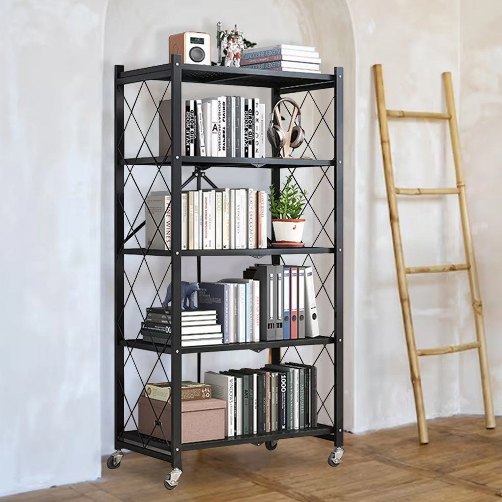 5-Tier Metal Shelf 27.9"x13.4"x62.5, Foldable Storage Rack