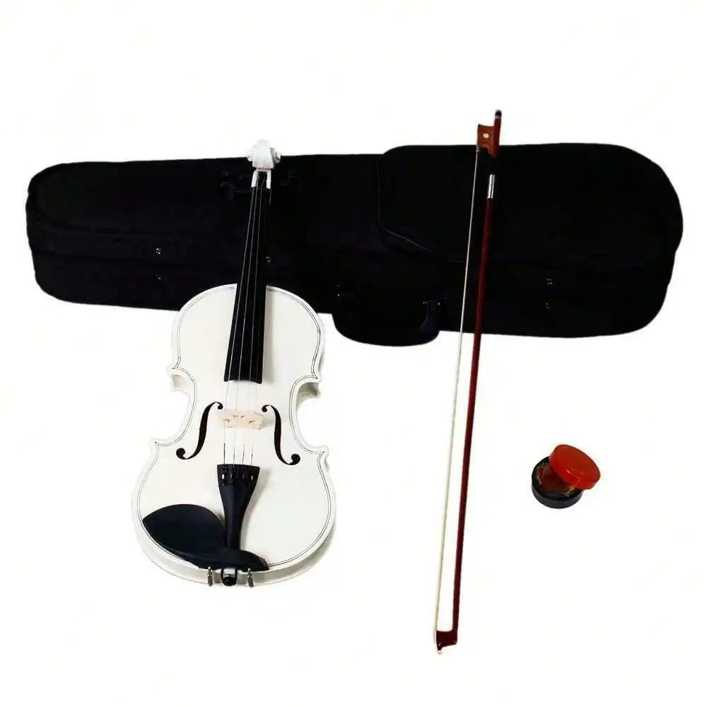 New Full Size White Acoustic Violin Fiddle Set