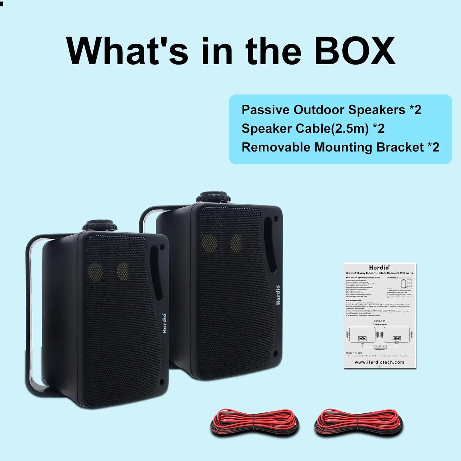 Herdio 3.5'' Passive Outdoor Speakers Subwoofer Wired Waterproof