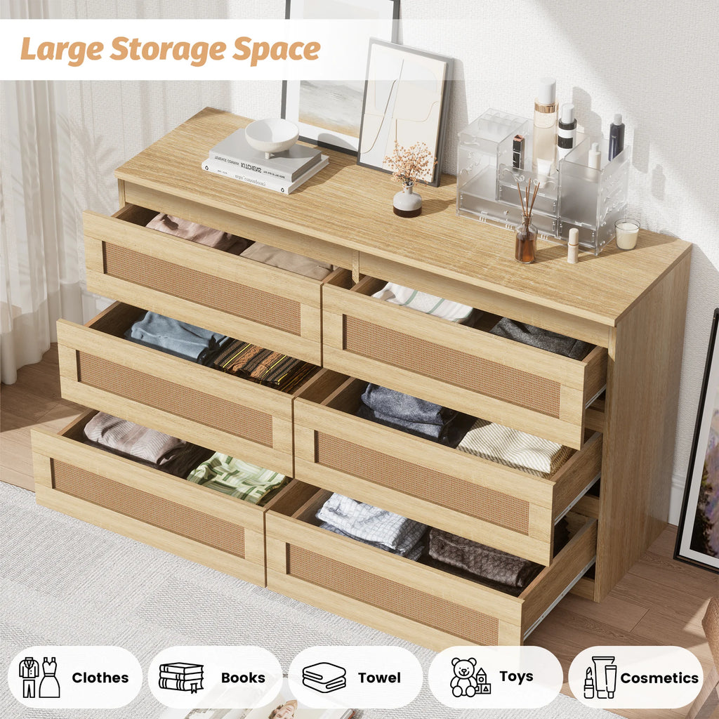 6 Drawer Wood Storage Dresser Bedroom