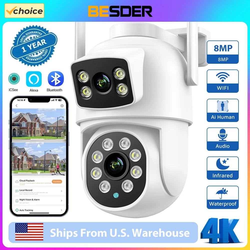 4K 8MP Wifi Camera PTZ Outdoor Human Detection Dual Lenses