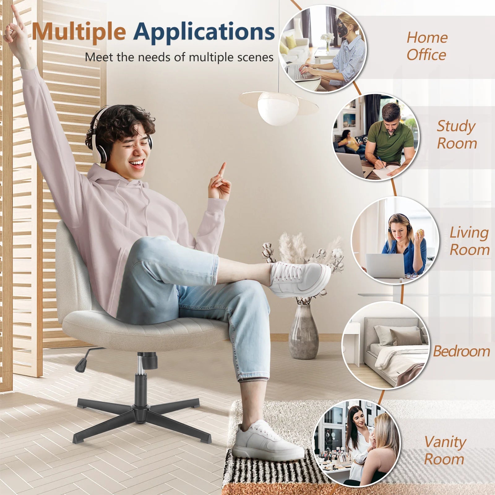 JHK Cross Legged Office Living Room Rocking Chair
