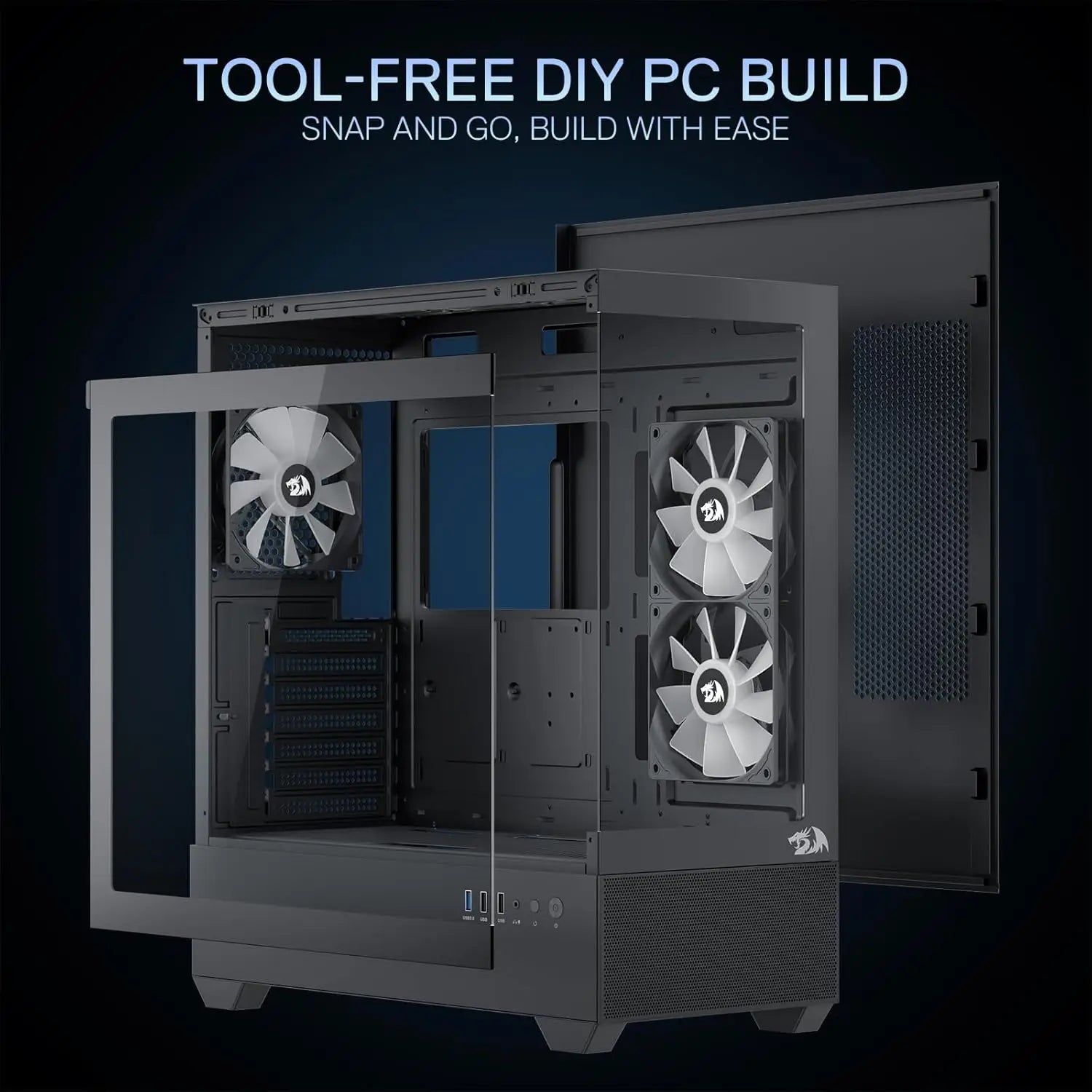 Redragon Back-Mounted ATX Computer Chassis, w/3 fans