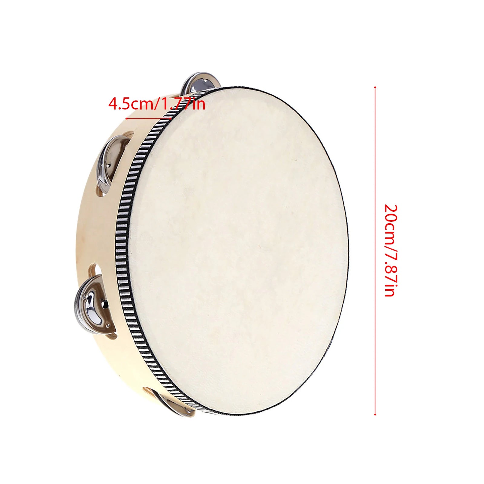 8 Inch Handheld Tambourine with Metal Jingles