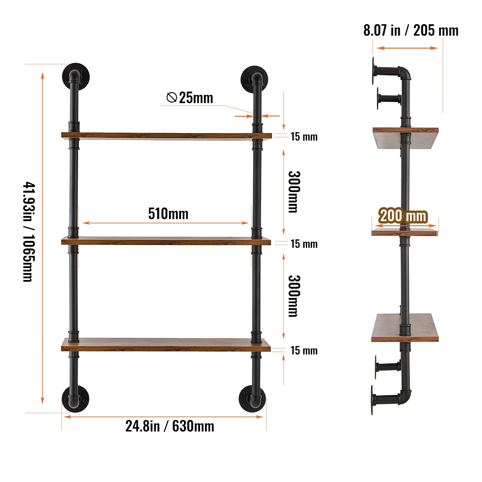 Floating Rustic Wood Shelves Bracket Storage Rack