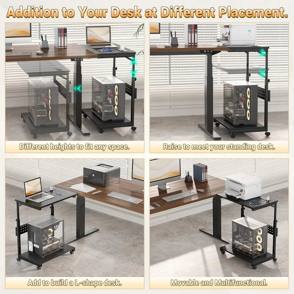 Computer Tower Stand with Power Strips, Height Adjustable