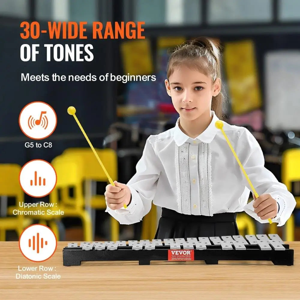 30-Note Glockenspiel Xylophone Set w/Mallets & Sticks