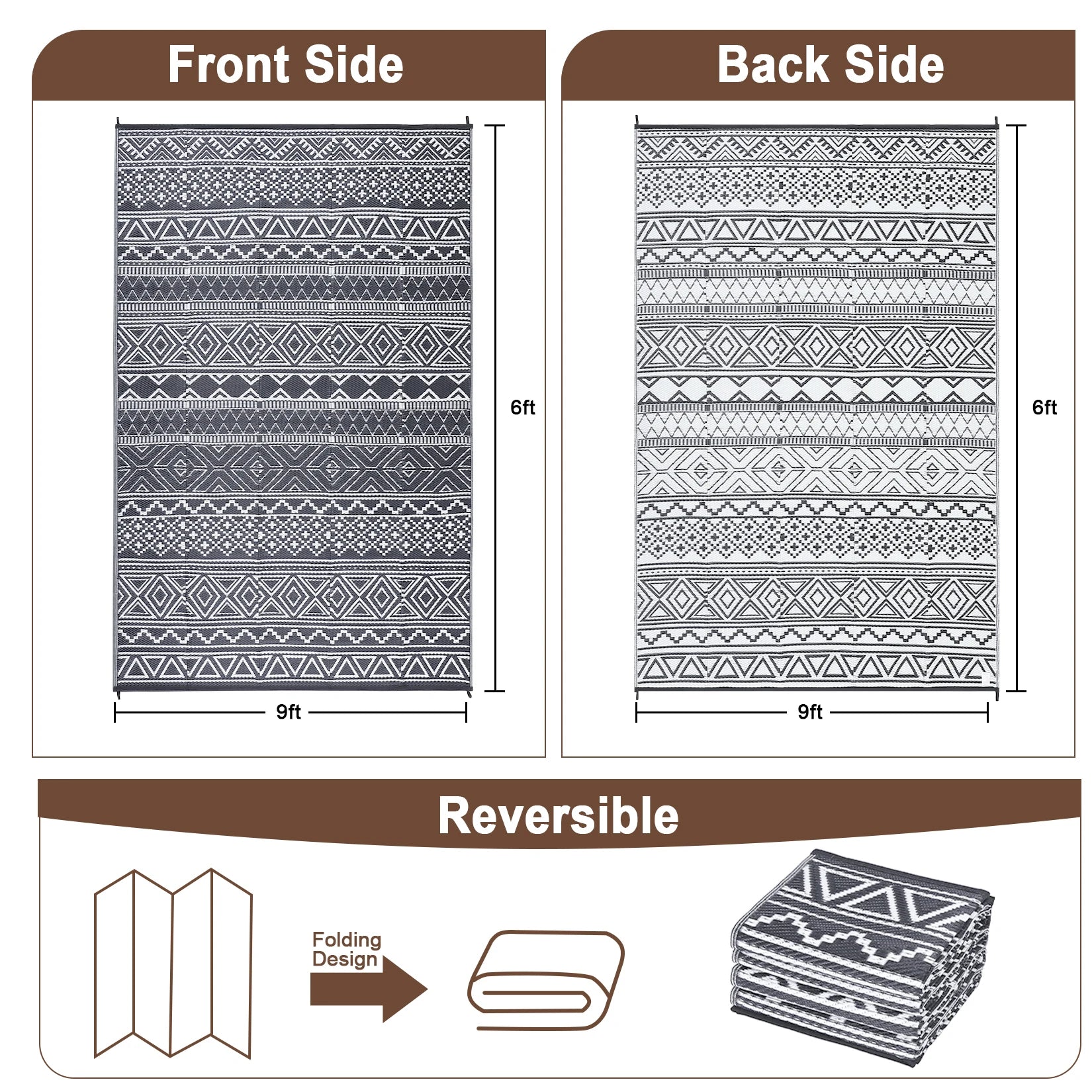 Outdoor 5x8 Waterproof Reversible Patio Rug for Picnic