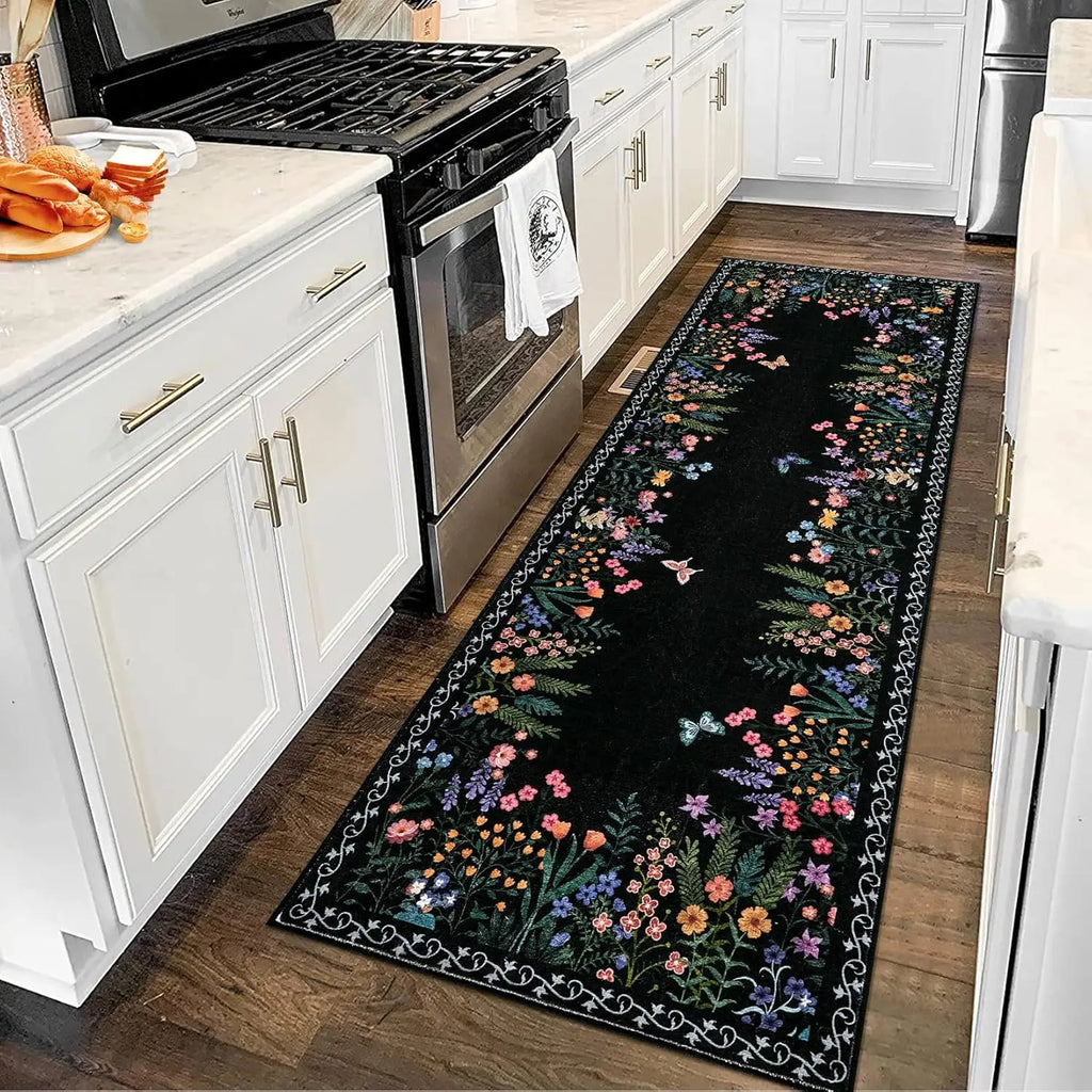 Boho Washable Floral Room Rugs, Non-Slip Soft