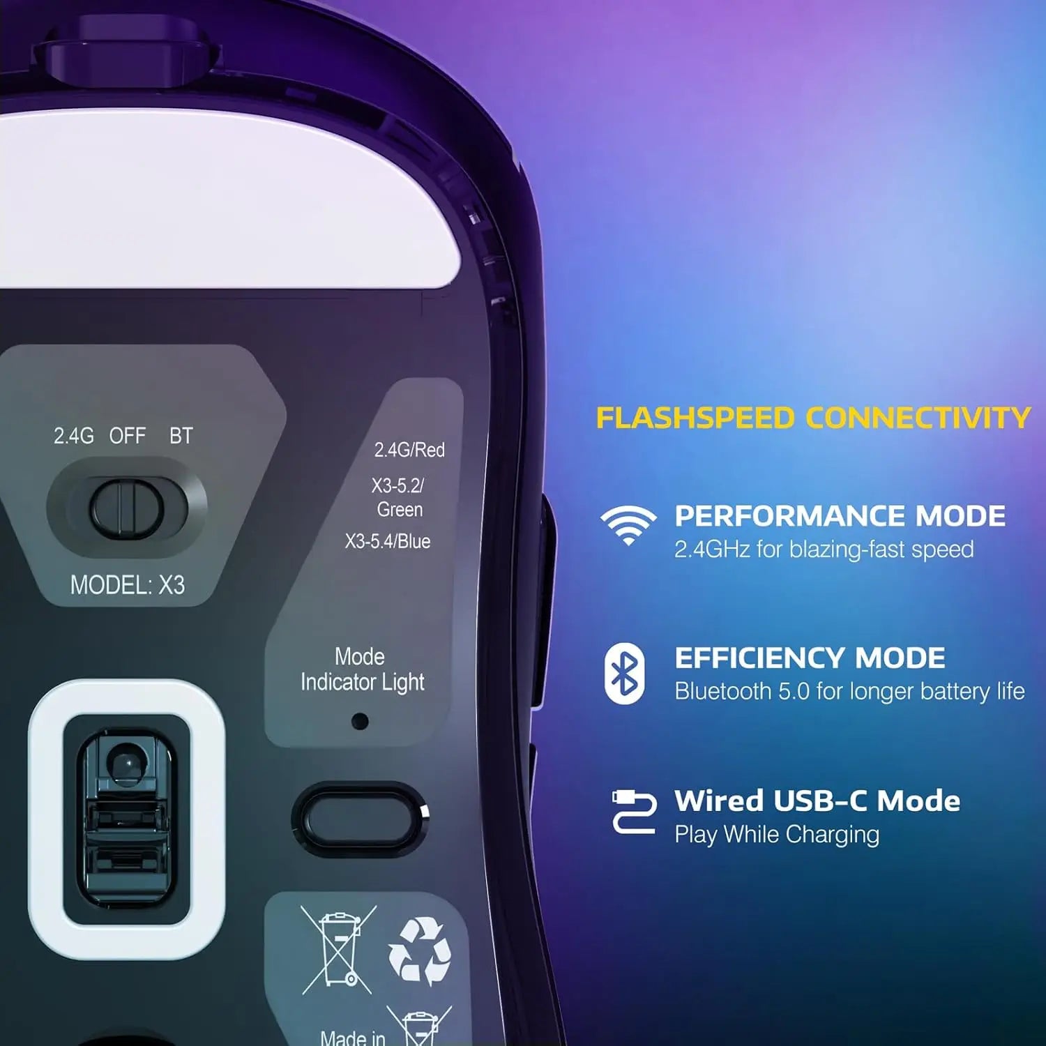 ATTACK SHARK X3 Lightweight Wireless Mouse Programmable Buttons