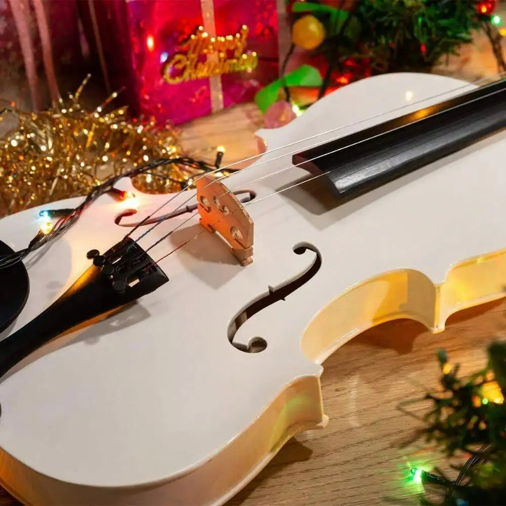 New Full Size White Acoustic Violin Fiddle Set