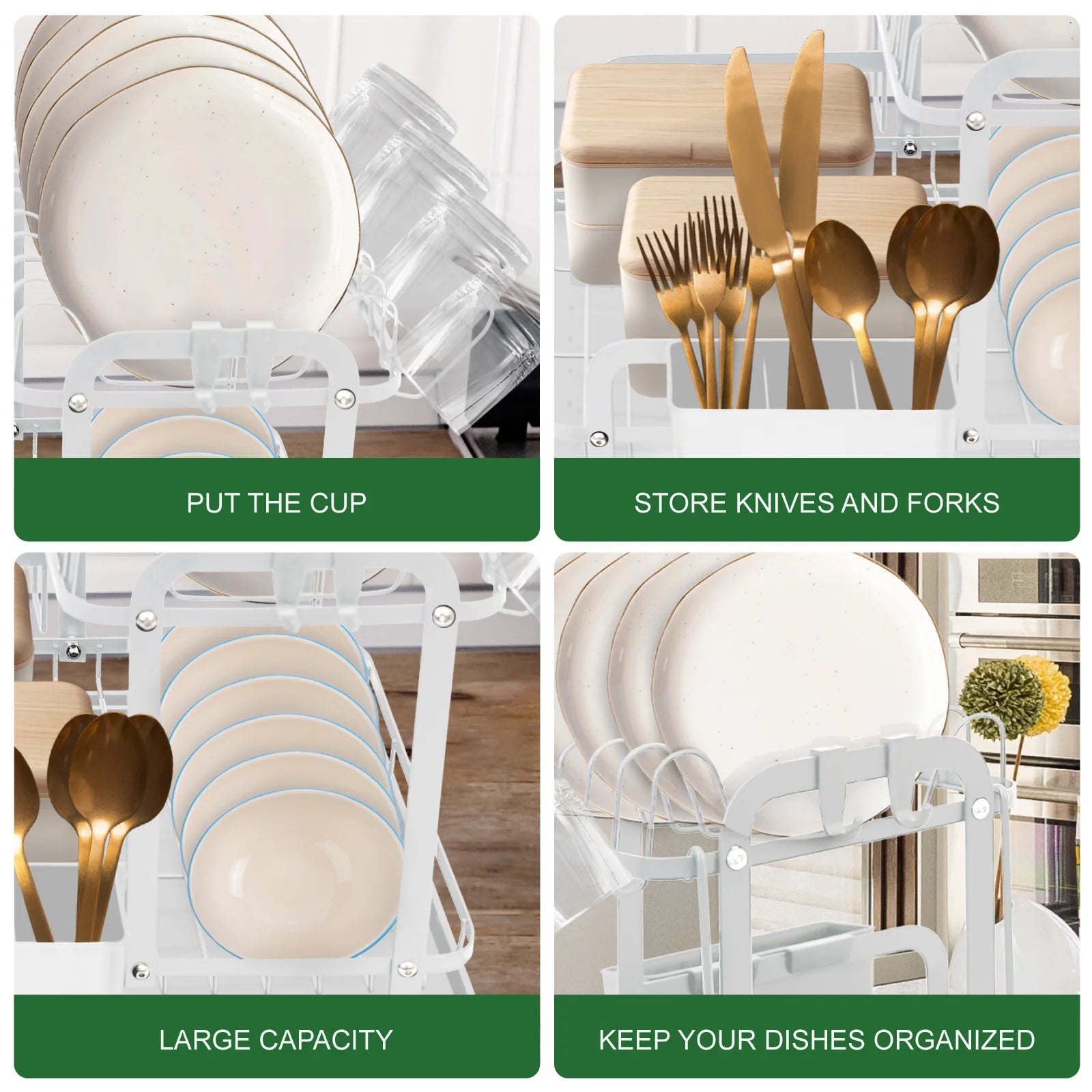 2-Tier Dish Drying Rack Large Rust-Proof H-Shaped