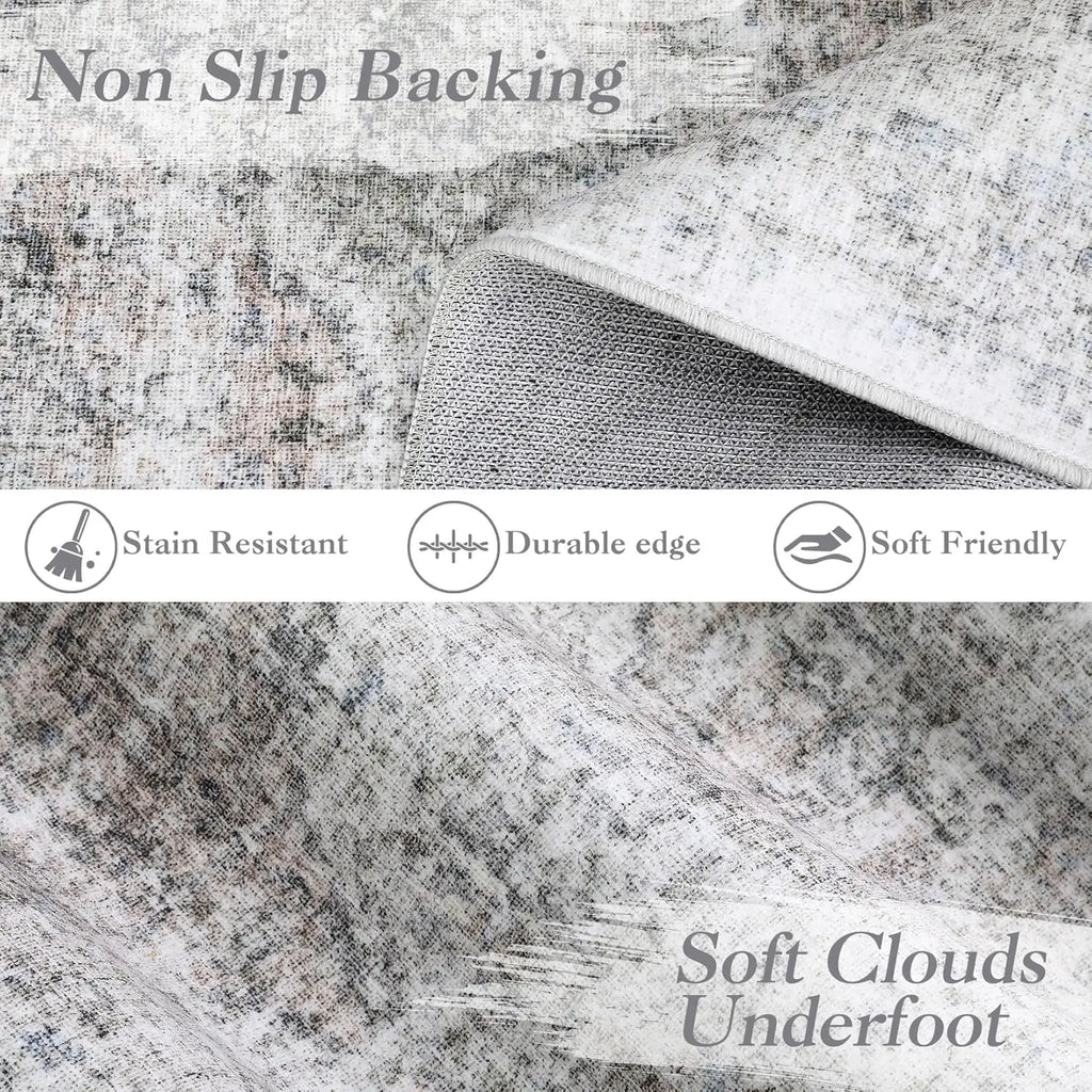 Washable Area Rug Stain-Resistant Non-Slip Backing