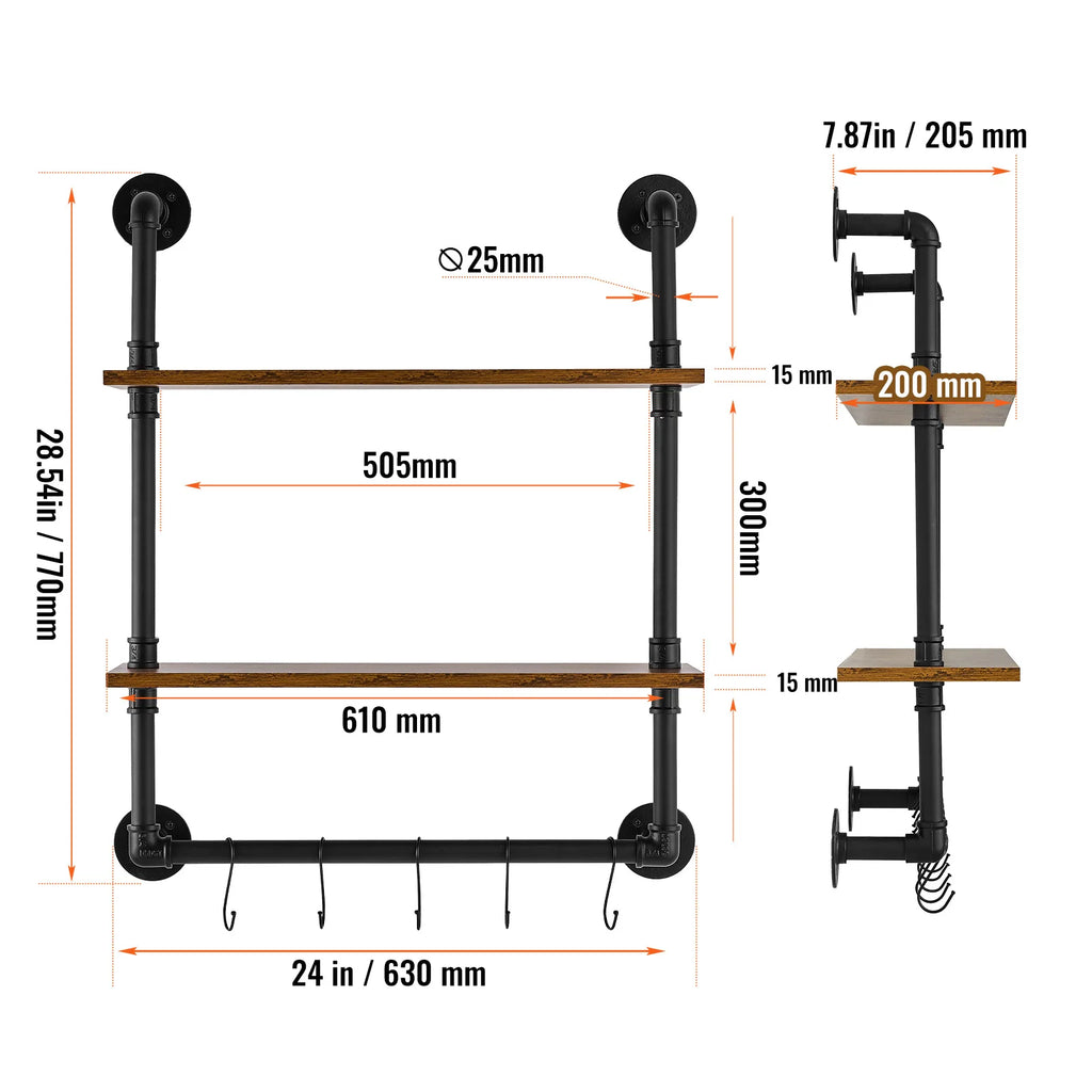 Floating Rustic Wood Shelves Bracket Storage Rack