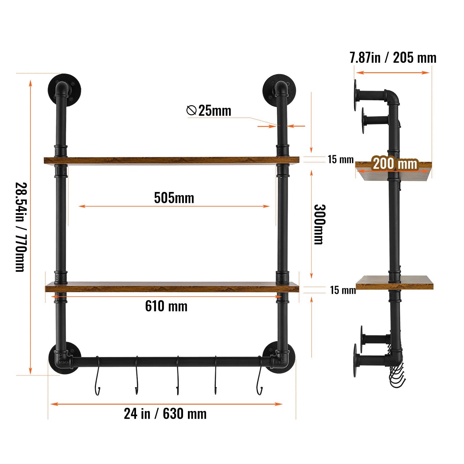 Floating Rustic Wood Shelves Bracket Storage Rack