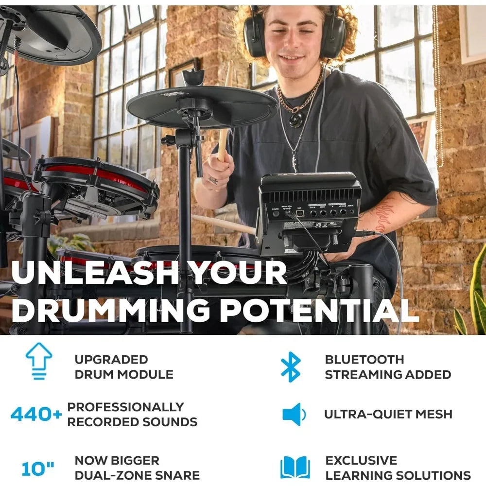 Popular.Nitro Max Kit Electric Drum Set with Quiet Mesh Pads