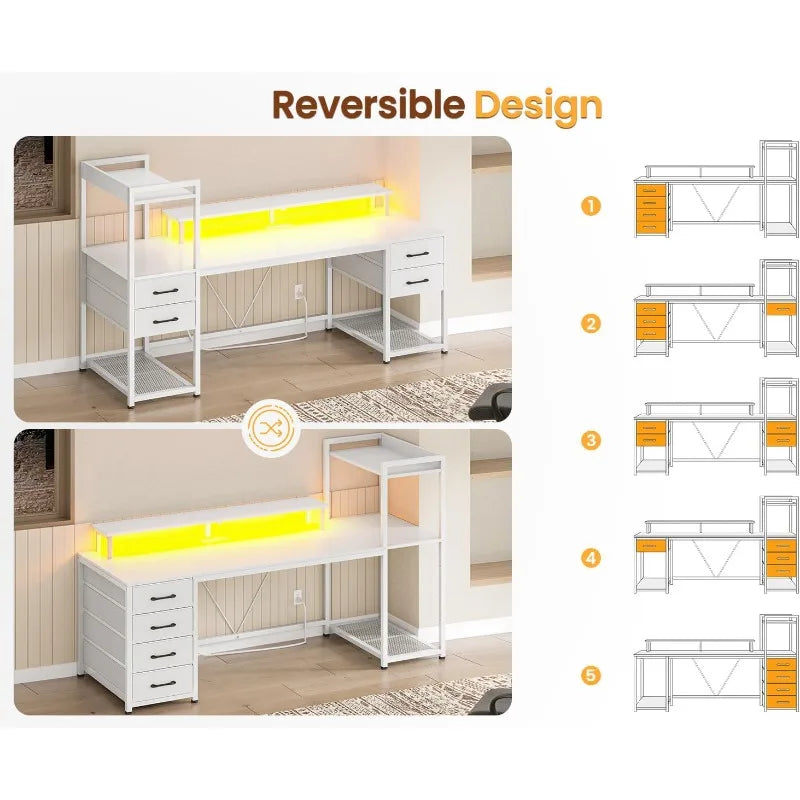 SEDETA 55" Computer Desk with storage, Lights & Power Outlets,