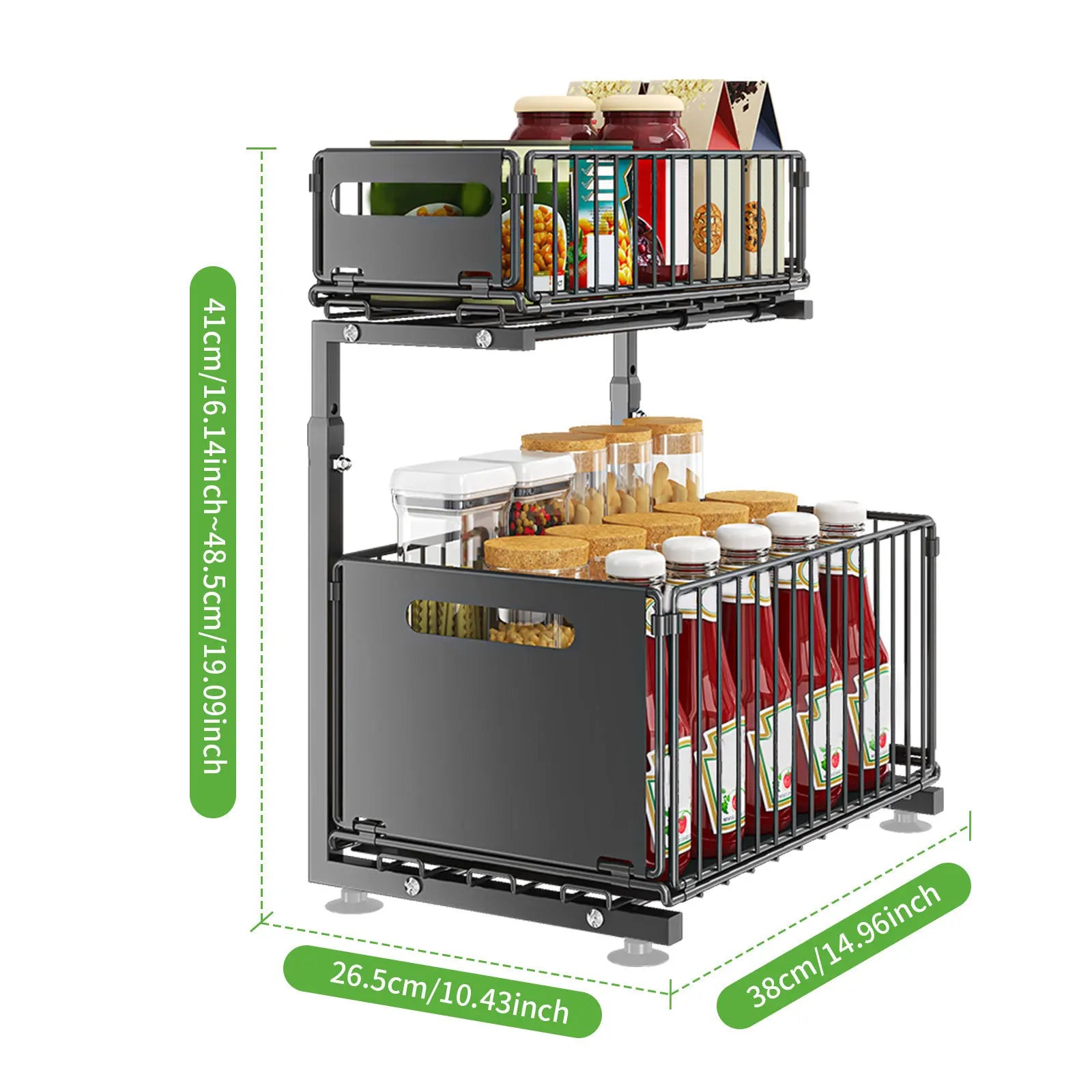Metal Pull Out Cabinet Organizer,2-Tier