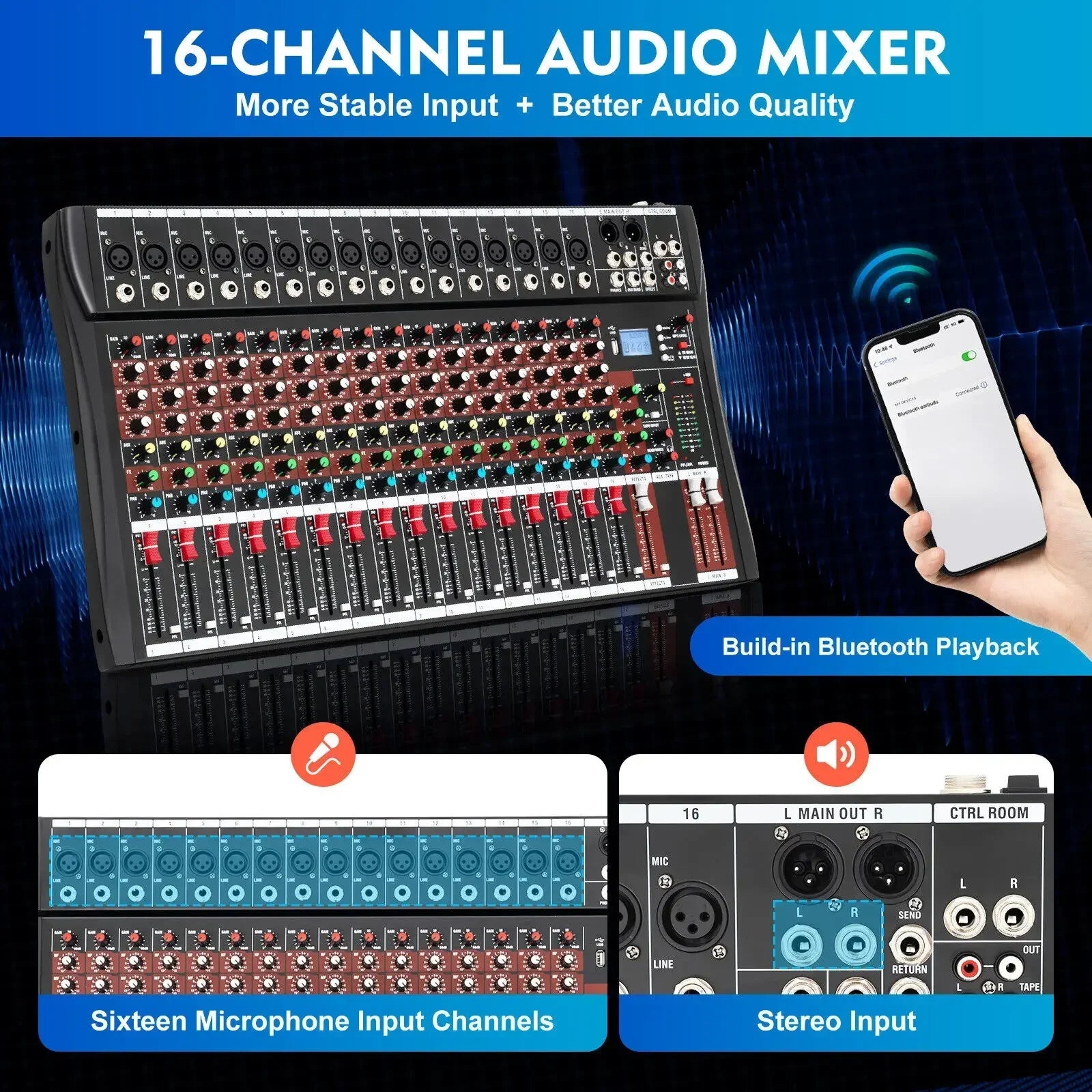 16 Channel Mixing Console USB Bluetooth Live Studio