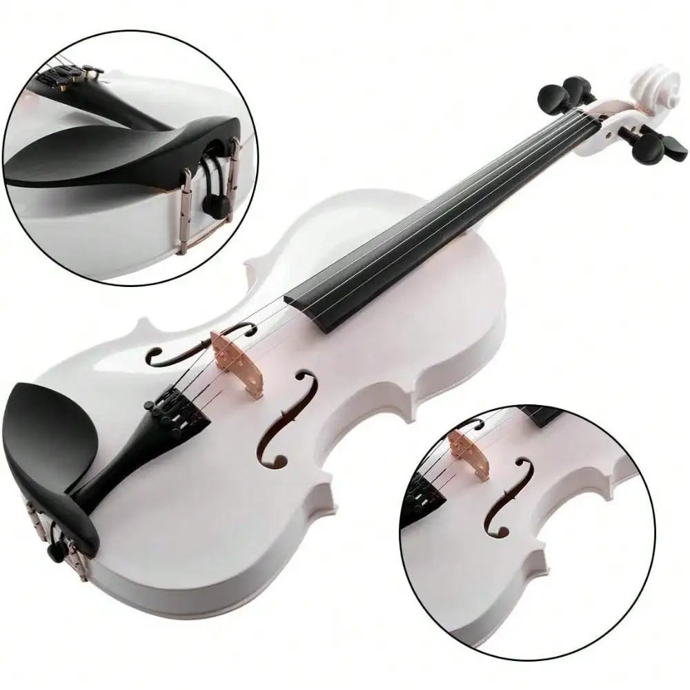 New Full Size White Acoustic Violin Fiddle Set