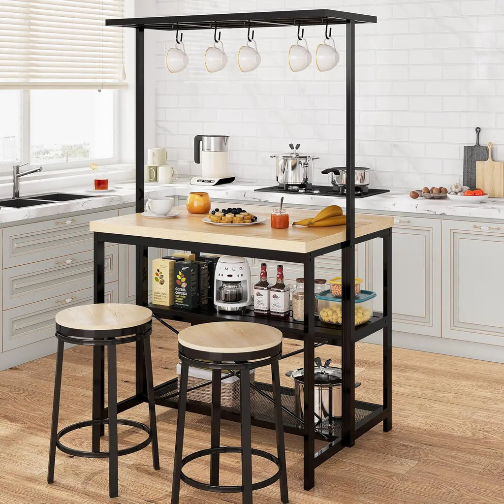 Bakers Rack with Power Outlet, Island Table