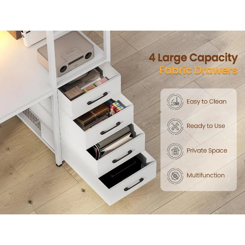 SEDETA 55" Computer Desk with storage, Lights & Power Outlets,