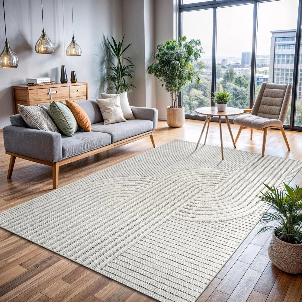 Modern Rug Luxury Swirl Curved Stain Resistant