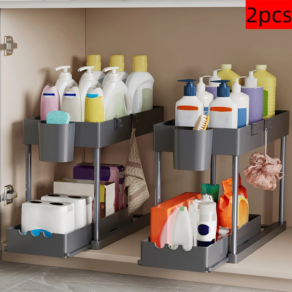 2Pcs 2-Tier Pull-Out Under Sink Rack