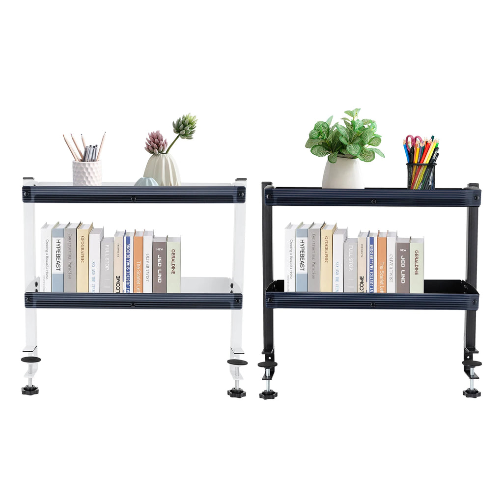 Black/White 2-Tier Shelving with Adjustable Storage Tray
