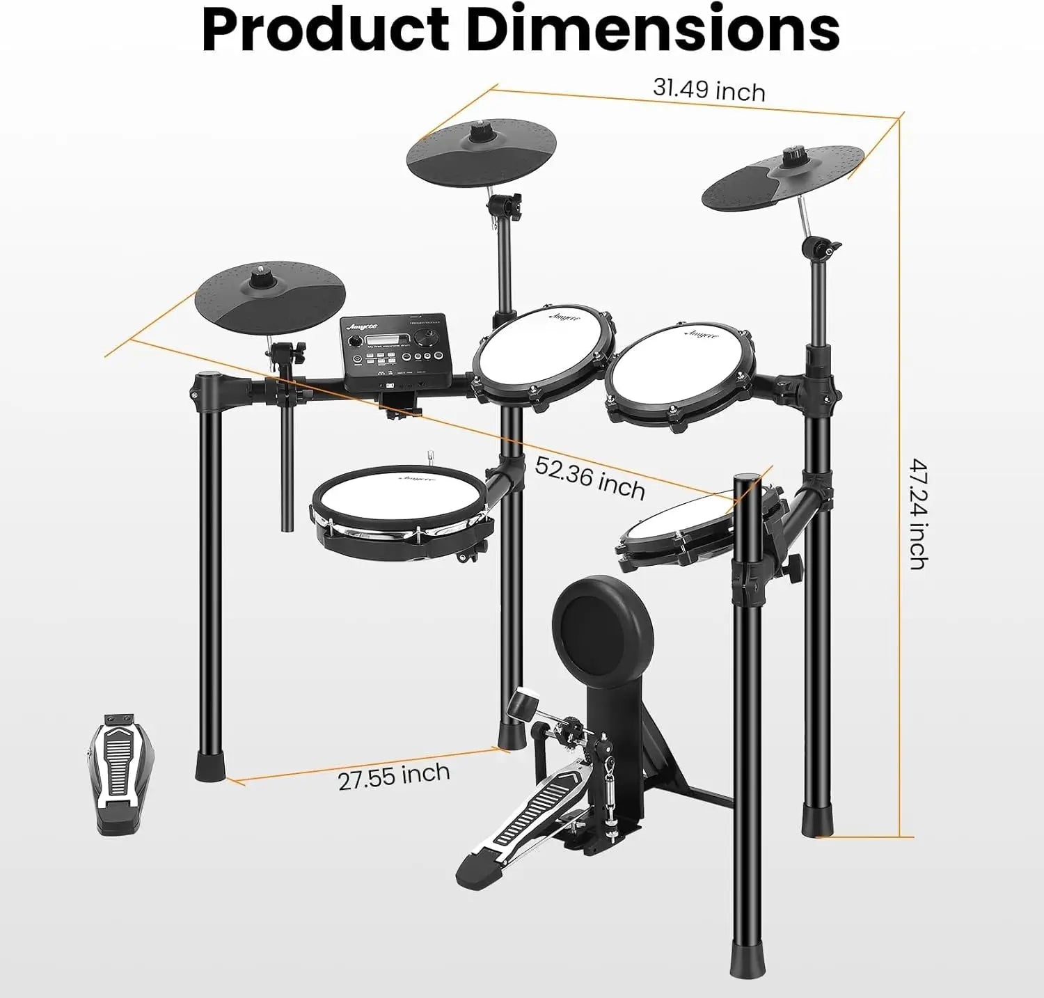 Electronic Drum Set,5 Quiet Mesh Drum Pads