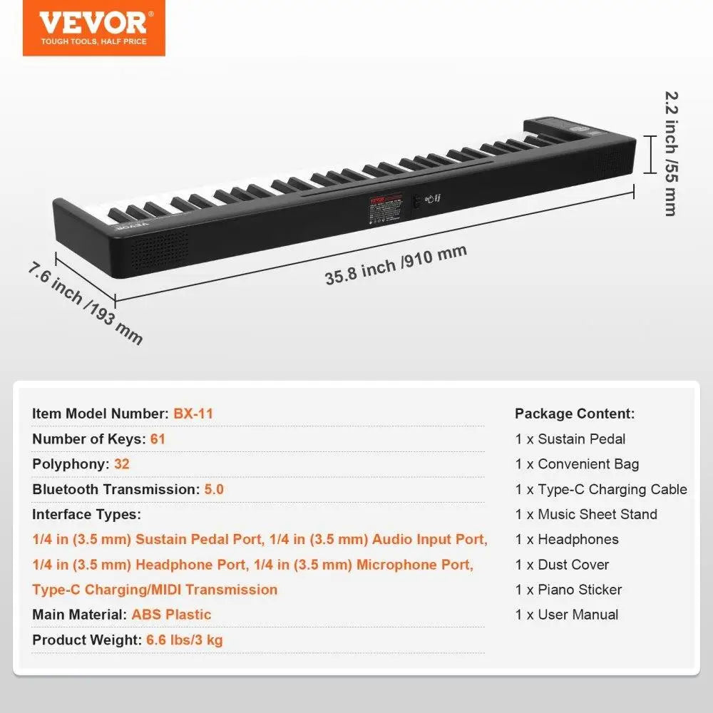 61 Key Folding Portable Keyboard Piano Bluetooth
