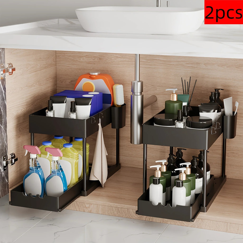 2Pcs 2-Tier Pull-Out Under Sink Rack