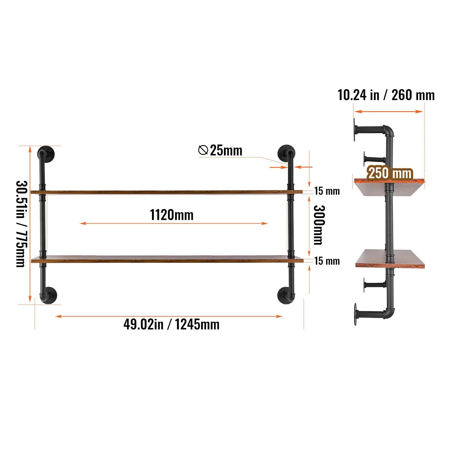 Floating Rustic Wood Shelves Bracket Storage Rack