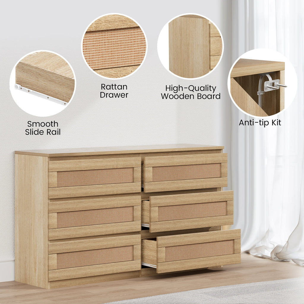6 Drawer Wood Storage Dresser Bedroom