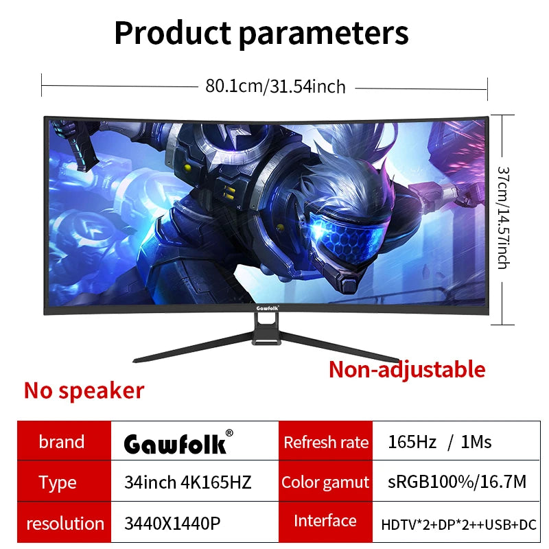 Gawfolk Monitor 34'' 144Hz Bandfish Screen Curved 1500R