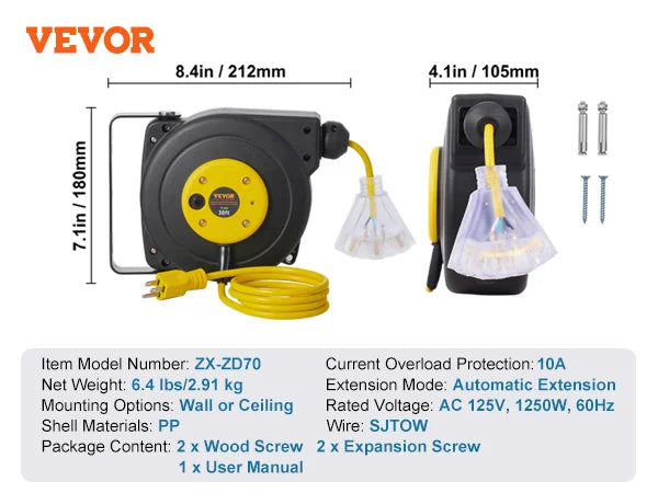 SucceBuy Retractable Extension Cord Reel 4ft