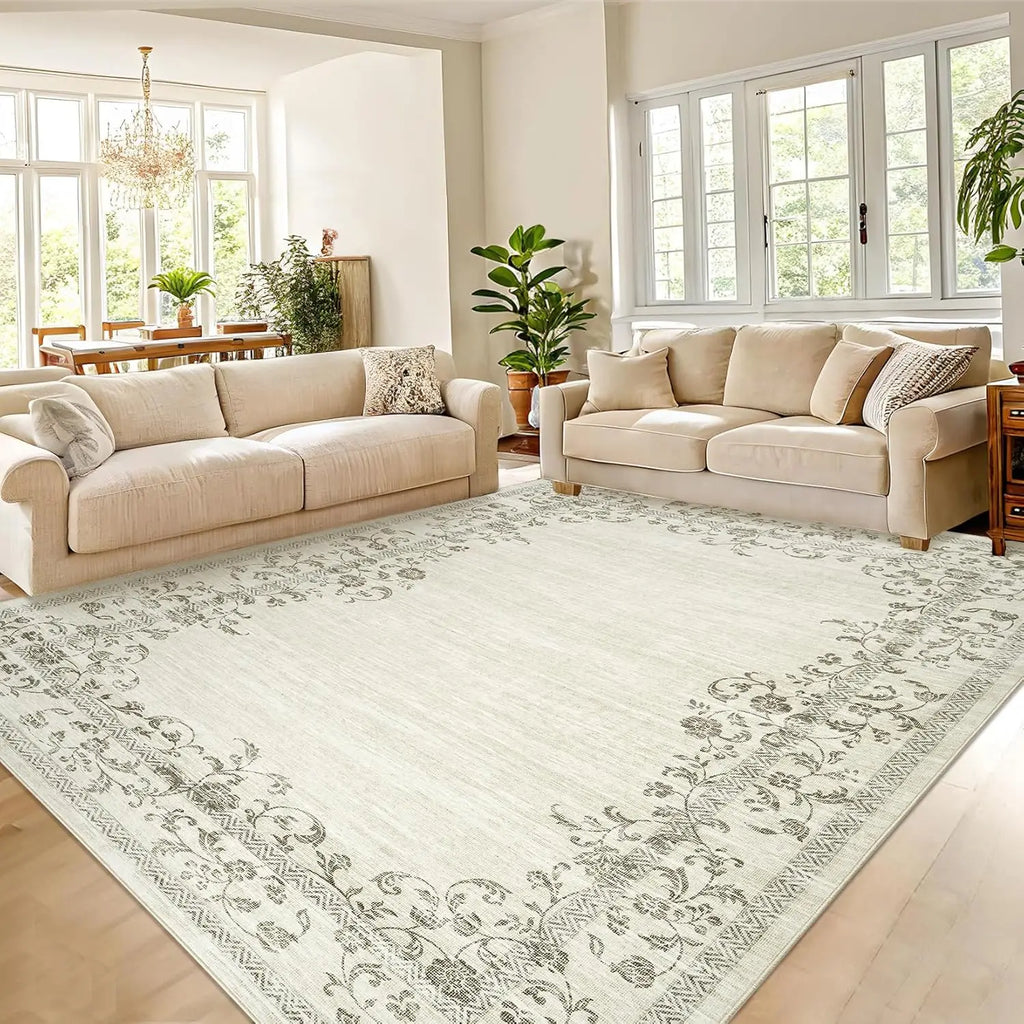 Washable Area Rug Floral Bordered for any Room
