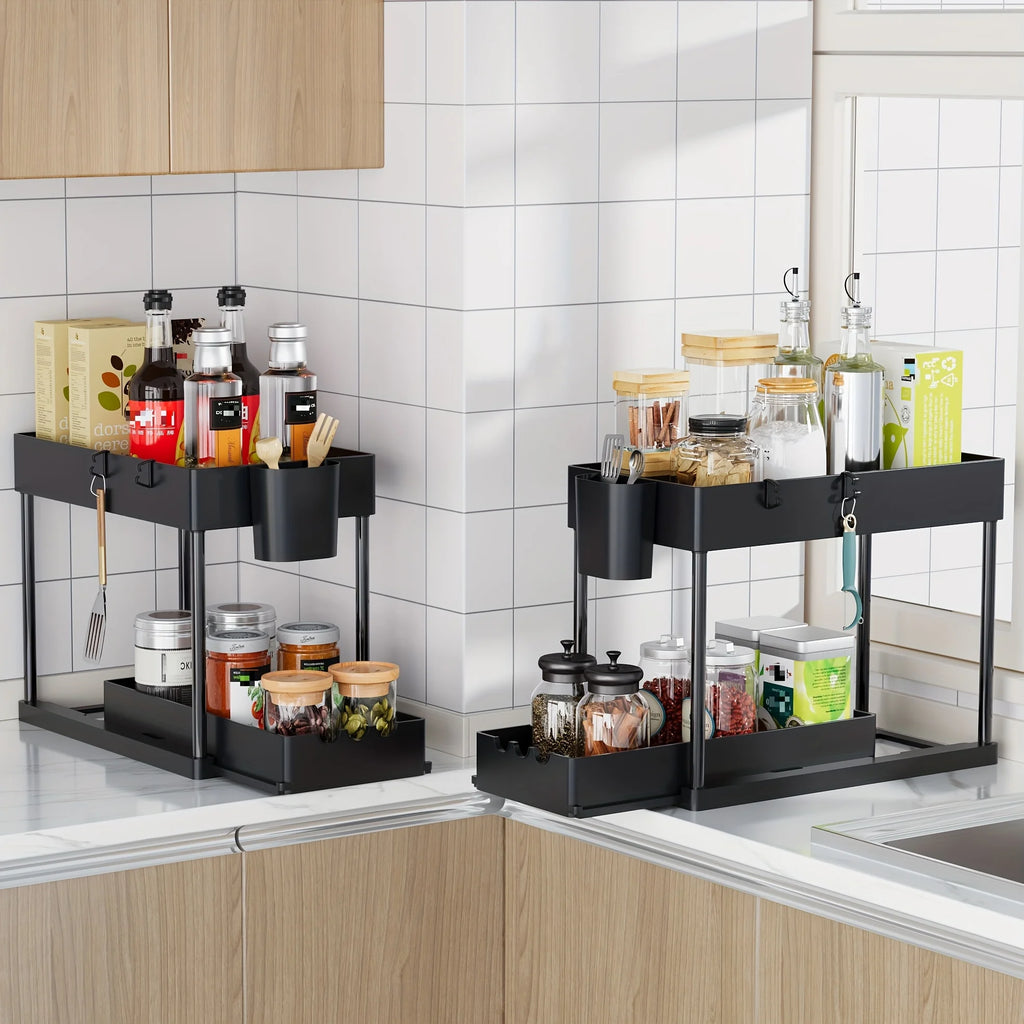 2Pcs 2-Tier Pull-Out Under Sink Rack