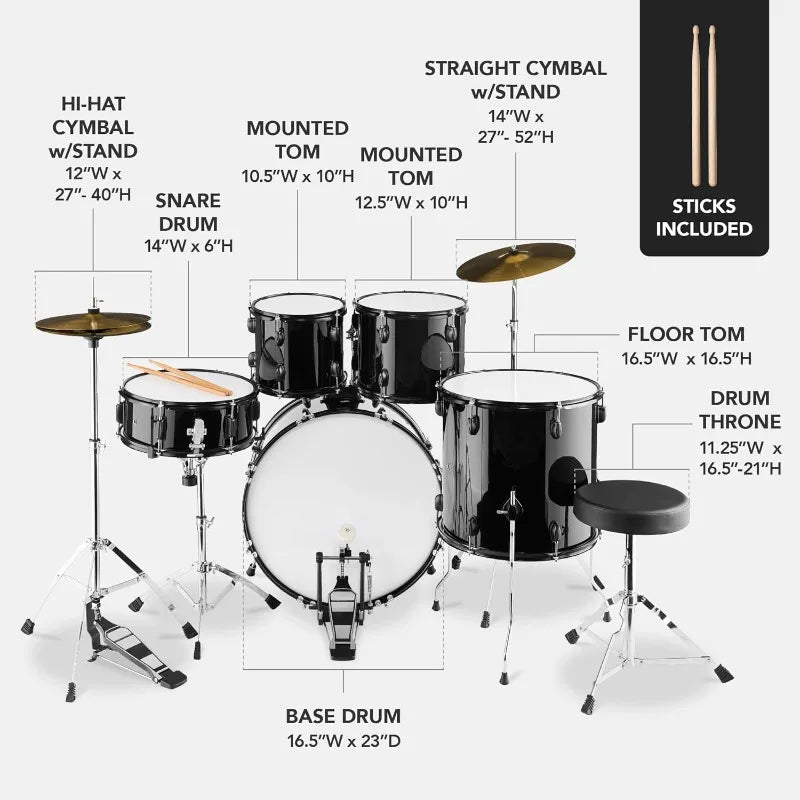 5-Piece Full Size Complete Adult Drum Set