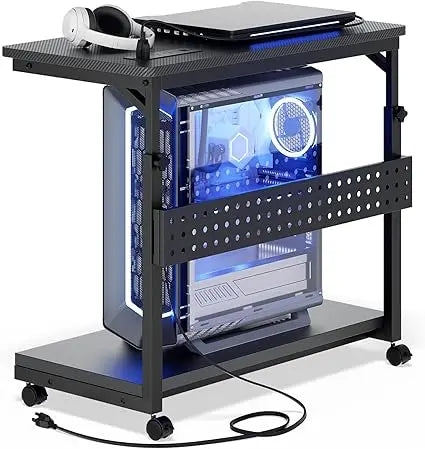 Computer Tower Stand with Power Strips, Height Adjustable