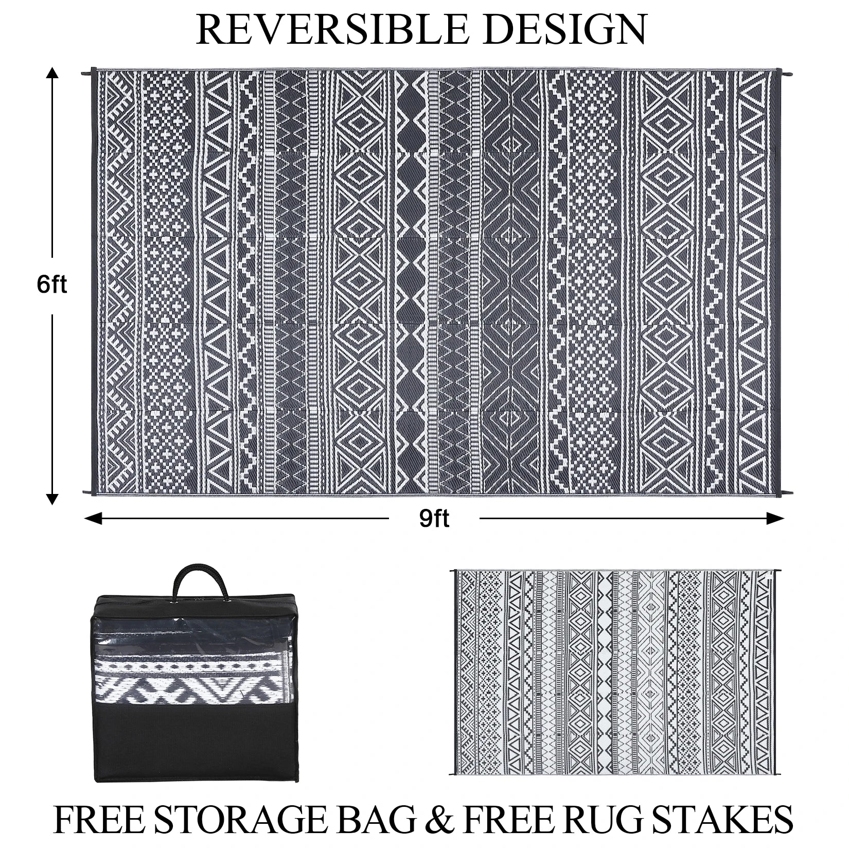 Outdoor 5x8 Waterproof Reversible Patio Rug for Picnic