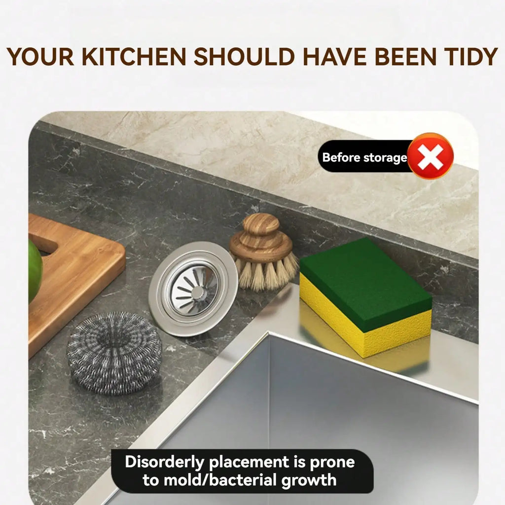 Adhesive Stainless Steel Sink Sponge Caddy for Kitchen