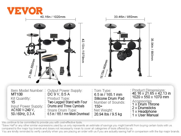 SucceBuy Electric Drum Set 15 Drum Kits w/150 Sounds