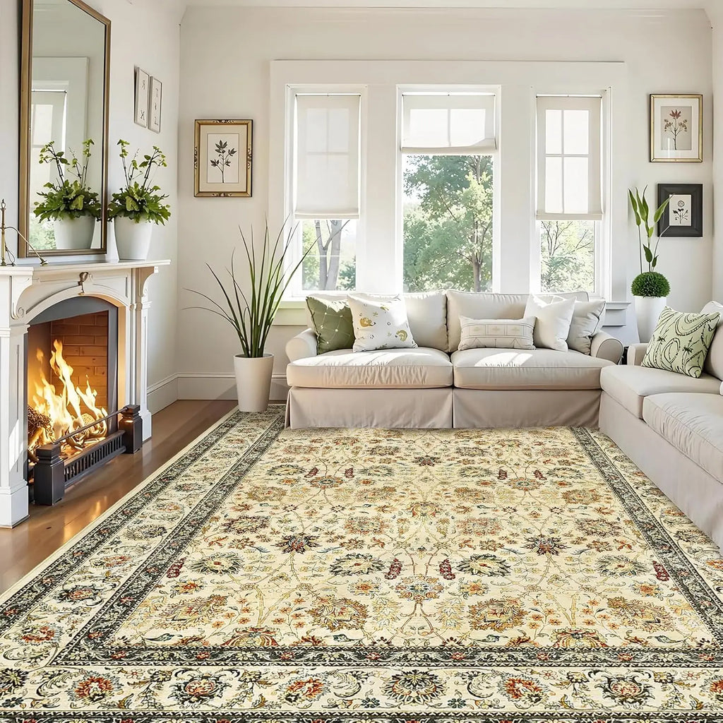 Washable Area Rug - Large Boho Rugs Floral Carpet