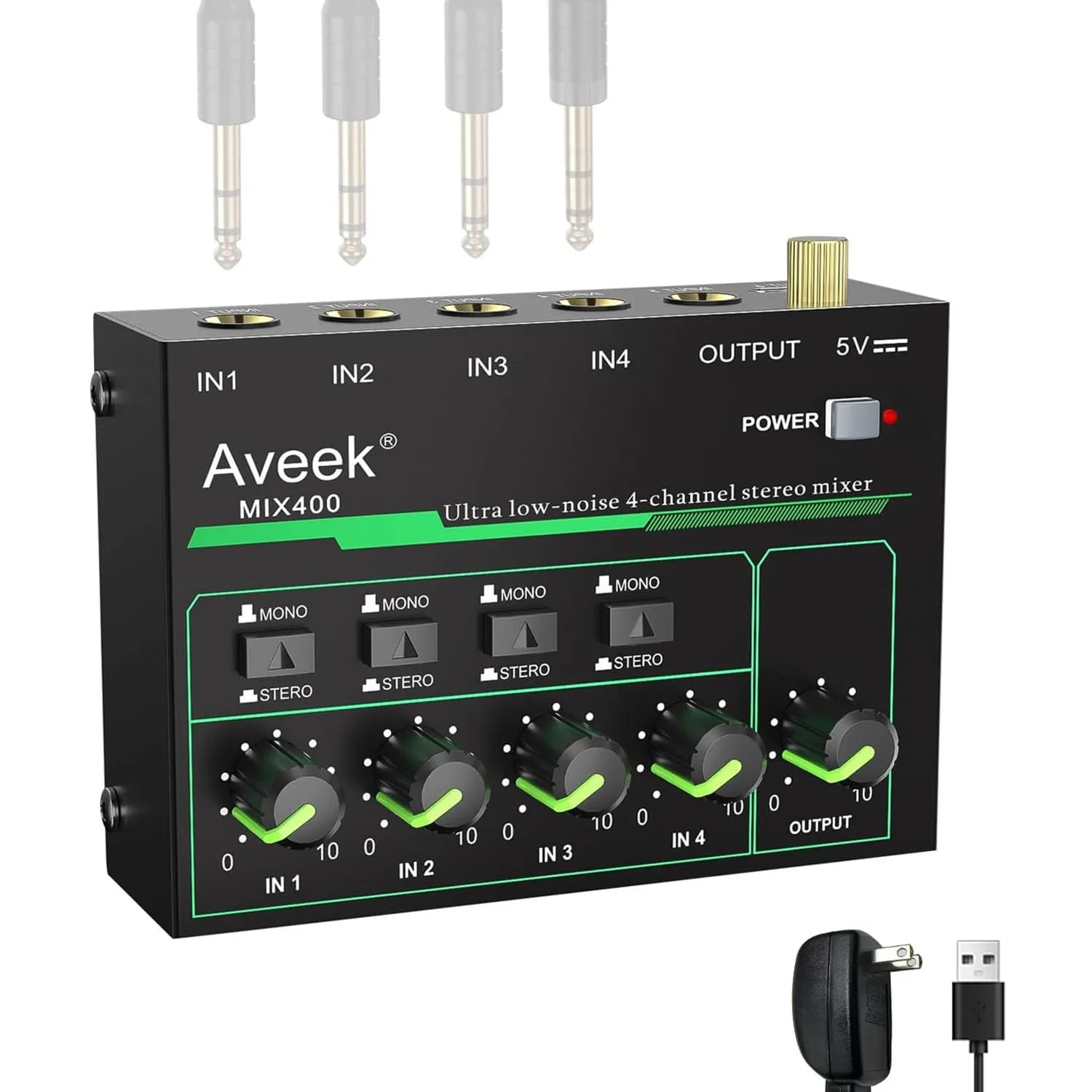 Aveek 4 Channel Mixer - Mini 4 Stereo,1/4" TRS Input/Output Ideal for Mics