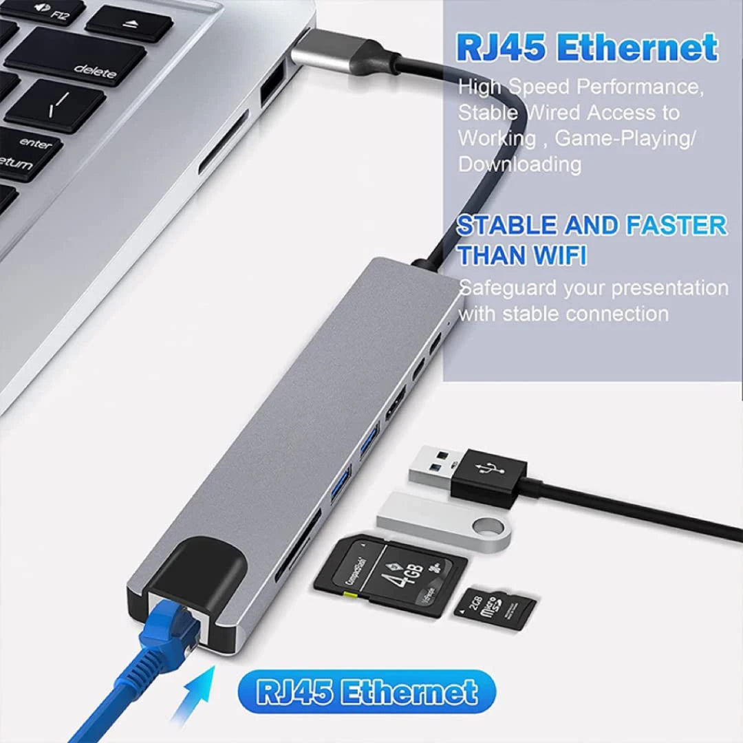 8 in 1 USB C Hub Type C to 4K Adapter Card Reader Fast Charger