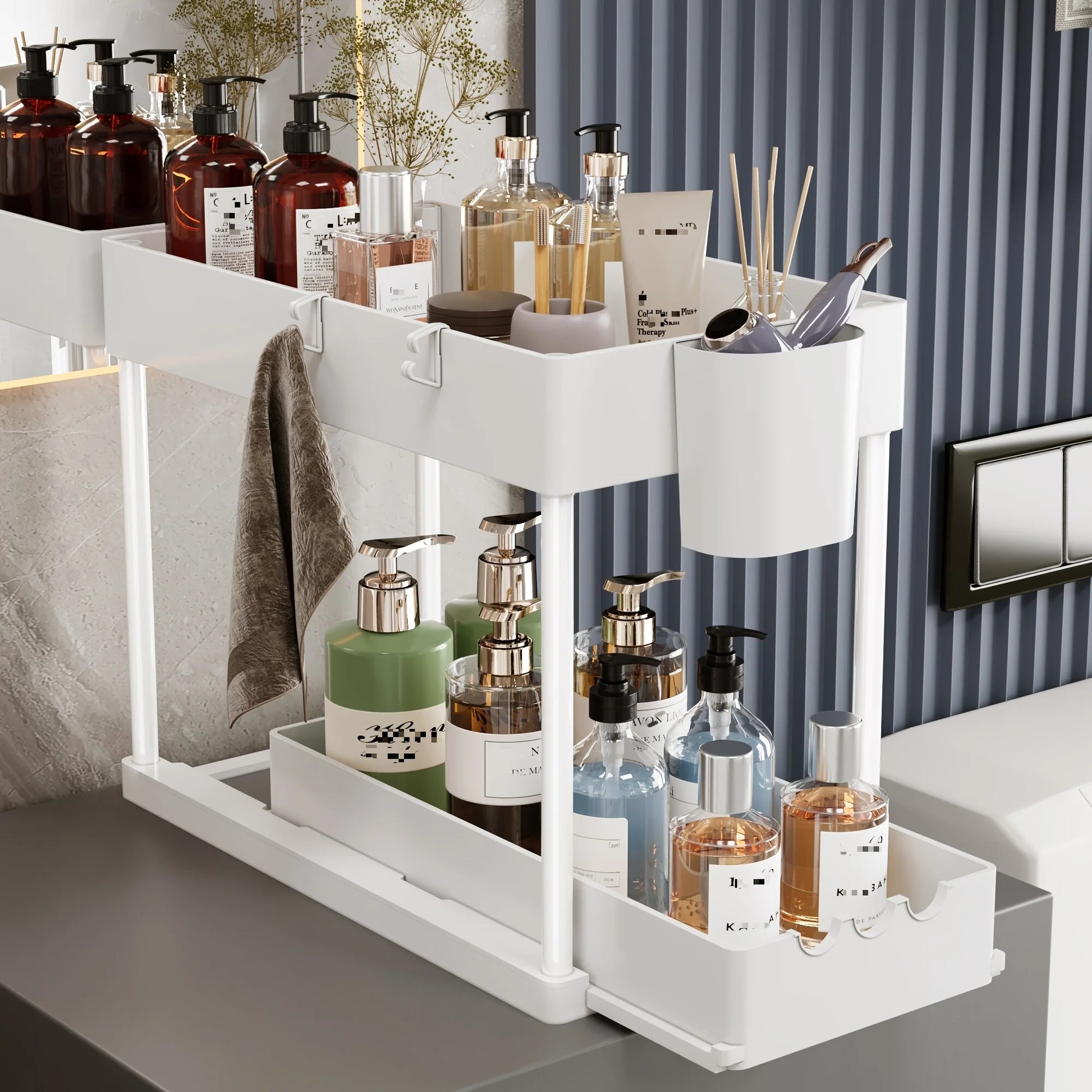 2Pcs 2-Tier Pull-Out Under Sink Rack