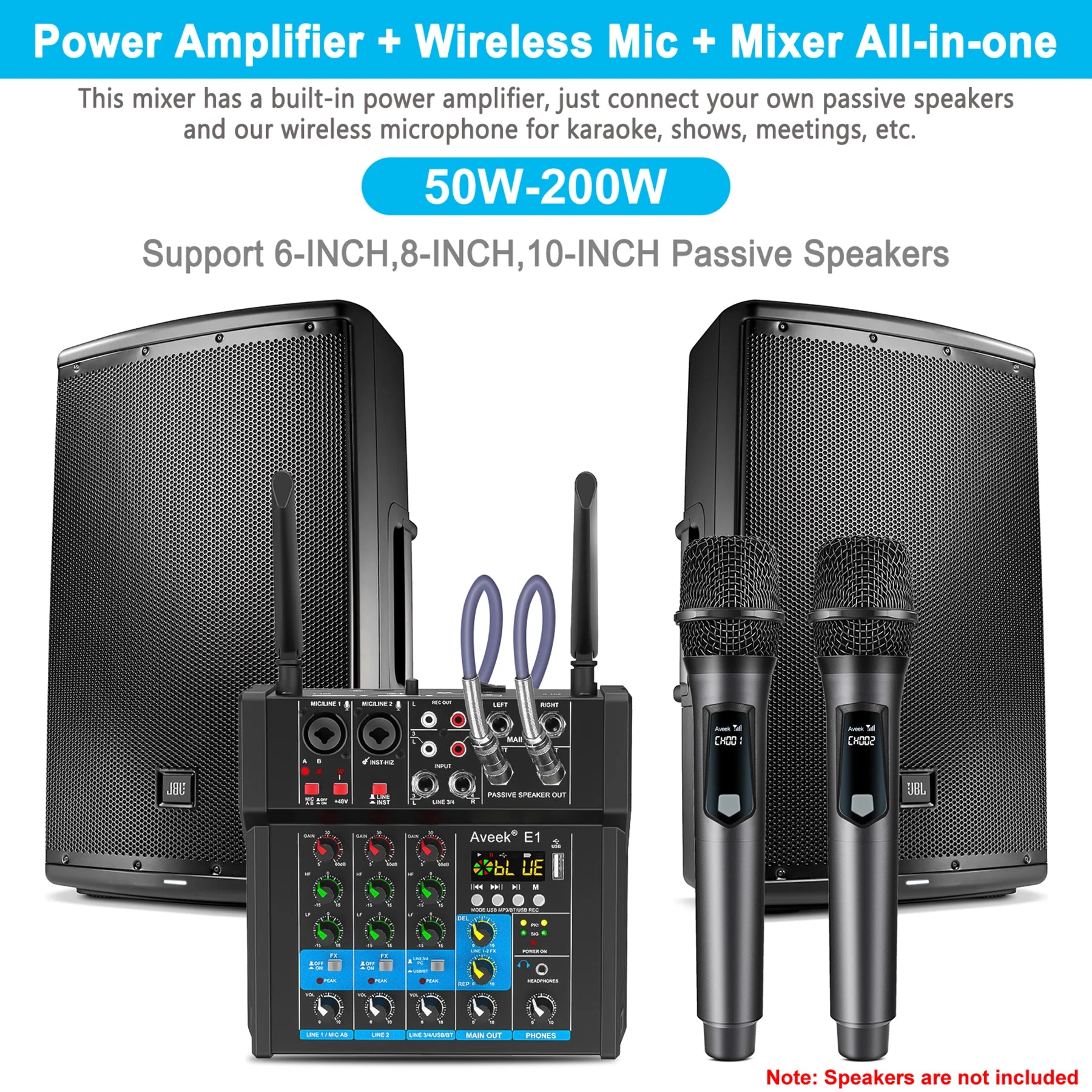 Aveek  Powered Amplifier Audio Mixer,Dual Wireless Mic Sound Board