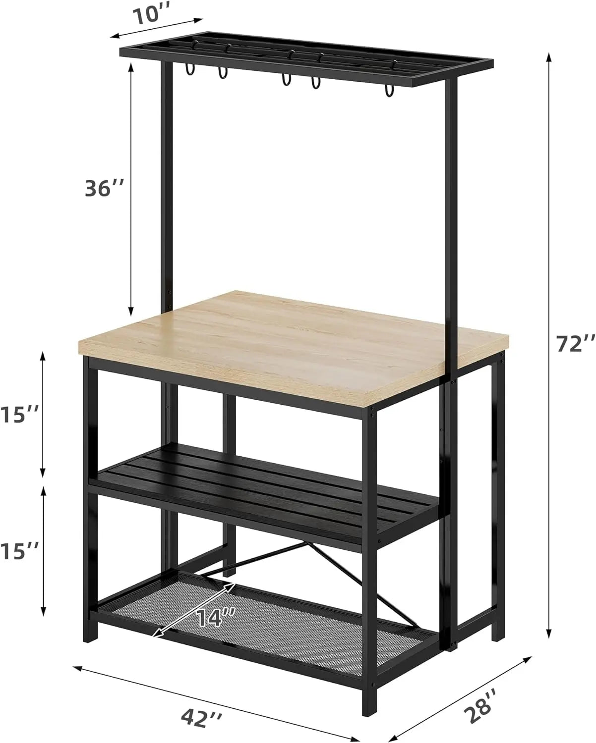 Bakers Rack with Power Outlet, Island Table