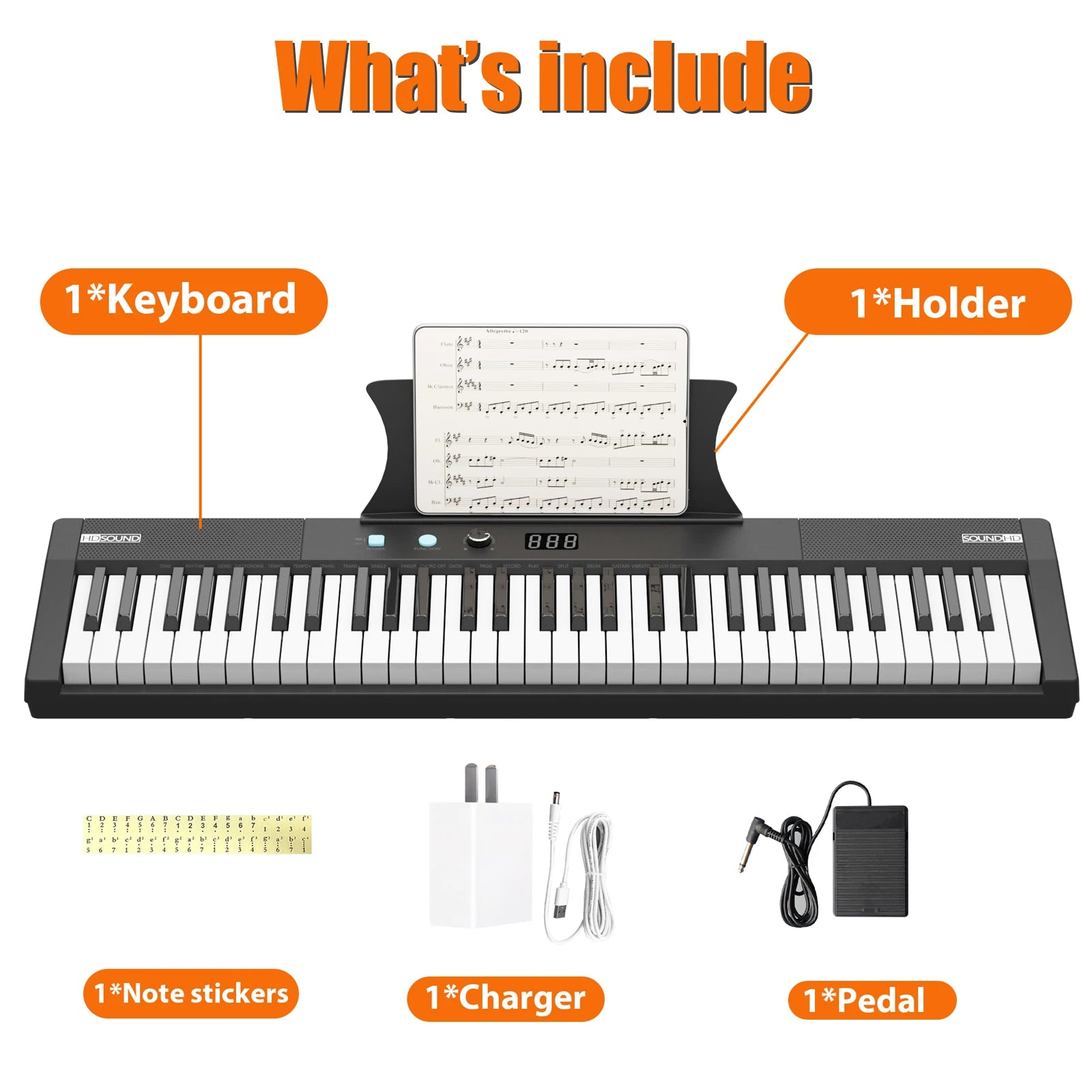 61 Key Keyboard with Power Supply Piano Stand Stool Sets